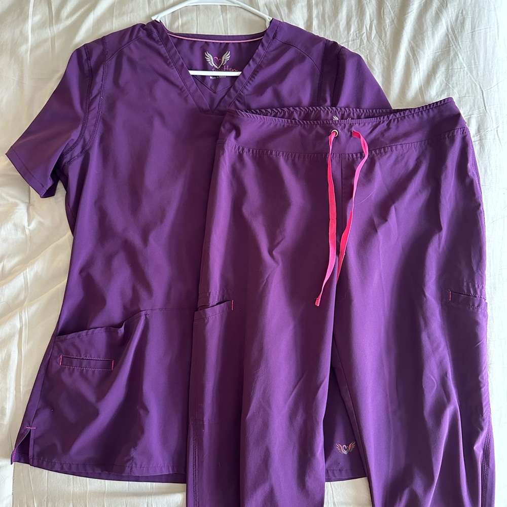 Purple Scrub Set with Pink Accents